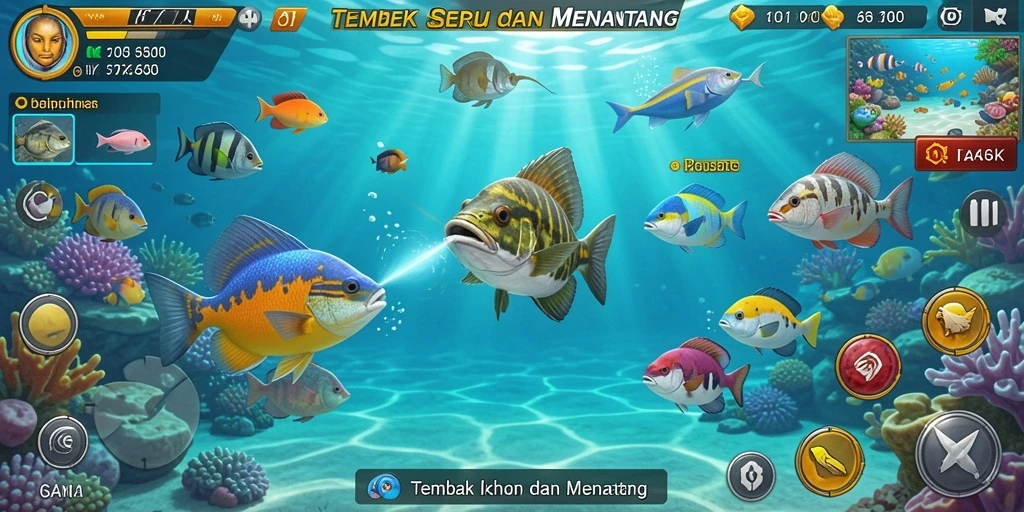 Screenshot gameplay Tembak Ikan yang menampilkan aksi menangkap ikan.