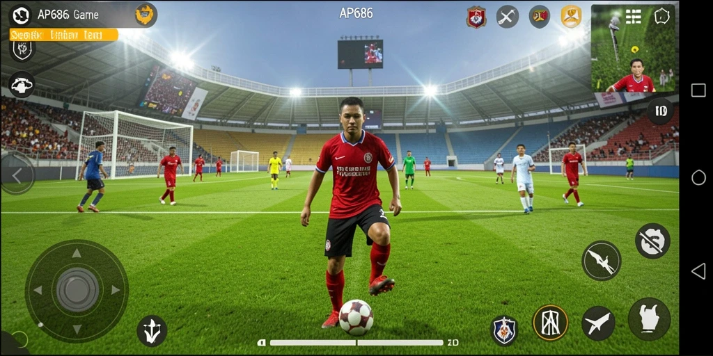 Screenshot menunjukkan momen seru pertandingan sepak bola di AP686.