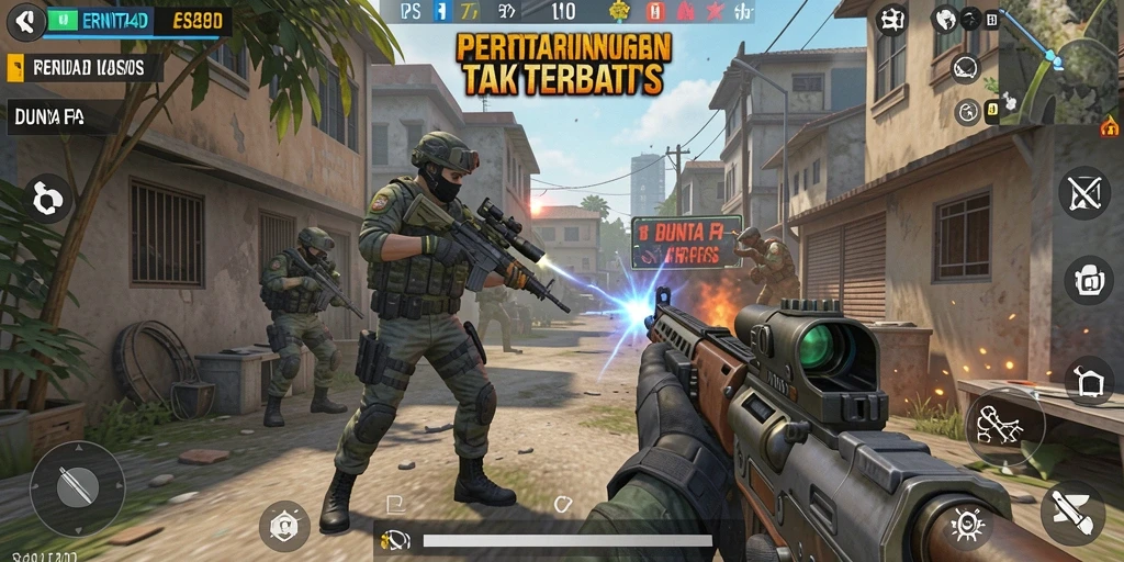 Gameplay intens ERNITA4D yang menampilkan aksi seru di medan perang.