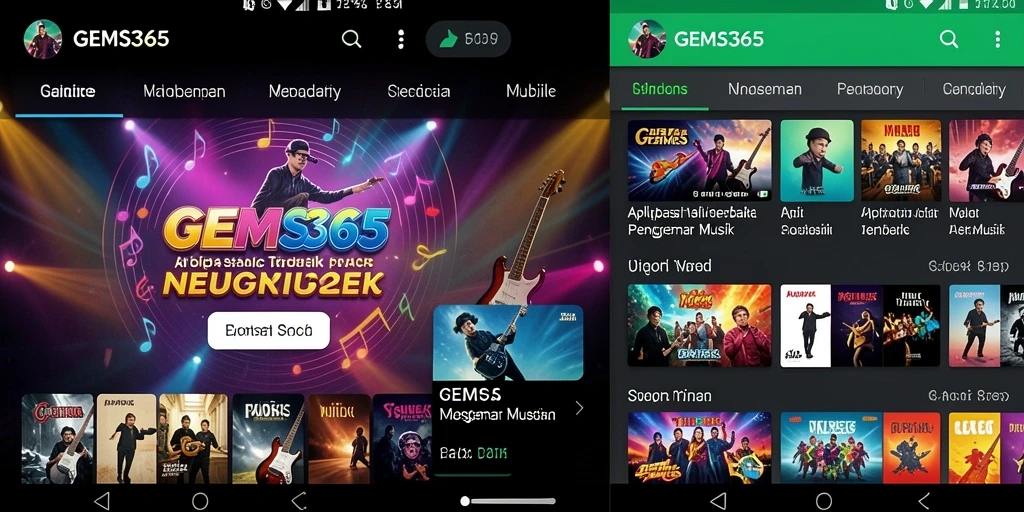 Tangkapan layar gameplay GEMS365 menampilkan pengalaman mendengarkan musik yang interaktif.