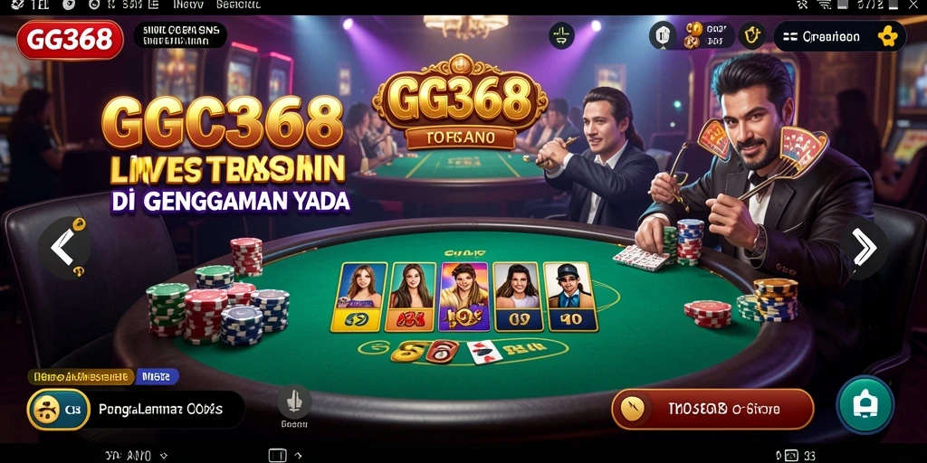 Screenshot permainan GG368 yang menampilkan dealer live dan interaksi pemain.