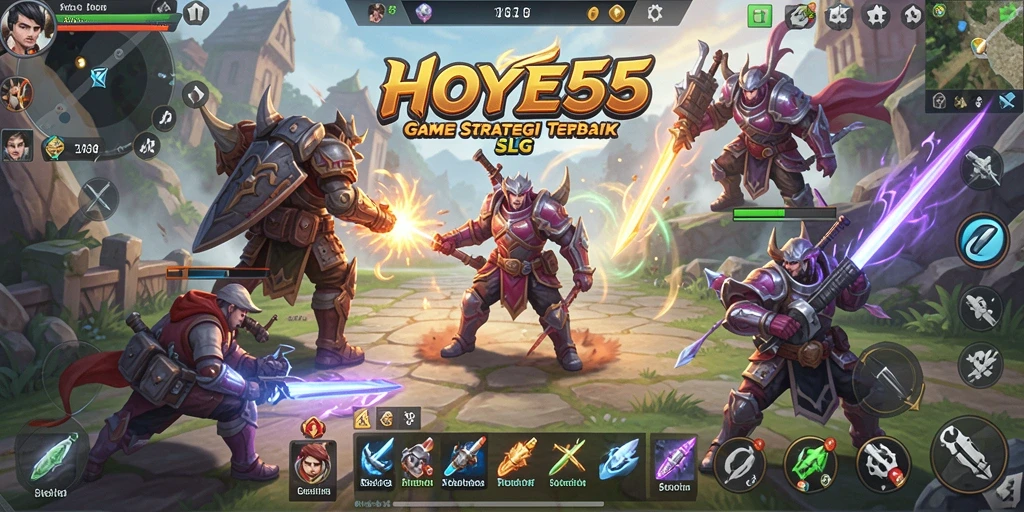 Screenshot gameplay HOYE55 yang menunjukkan aksi pertempuran SLG.