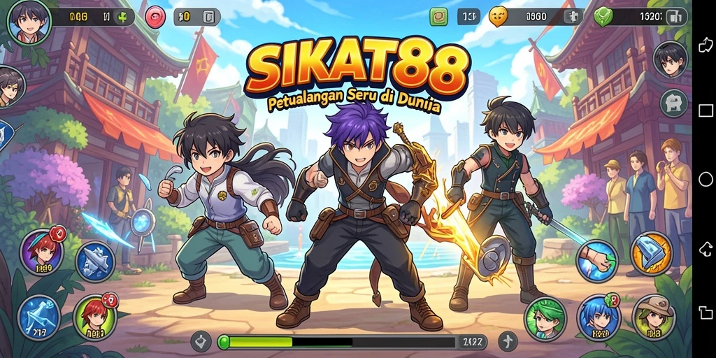 Screenshot gameplay SIKAT88 dengan karakter anime yang dinamis.